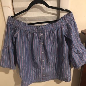Striped bell sleeve off the shoulder shirt
